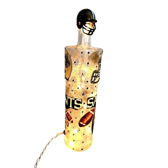 New Orleans Saints Designer Glass Bottle w/ Lights *Unique Gift Idea - Picture 5 of 8